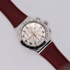 New Limited Swiss Swatch 43MM Leather Strap Destination Roma YVS431 Silver Dial